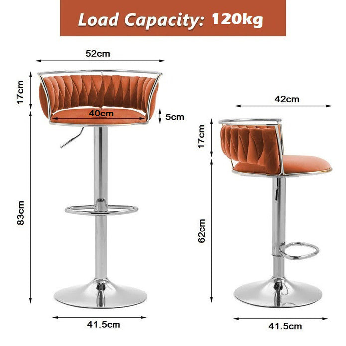 SERENITà Silver Swivel Upholstered Velvet Adjustable Height Counter Stool with Metal Frame Orange (Set of 2) - Image 5