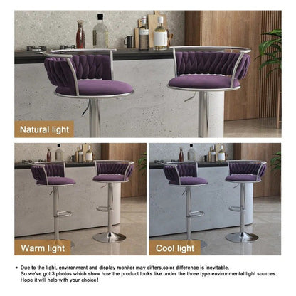SERENITà Silver Swivel Upholstered Velvet Adjustable Height Counter Stool with Metal Frame Voilet (Set of 2) - Image 4
