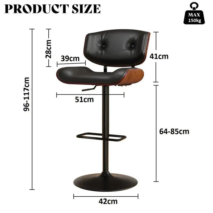 SERENITà European Wooden Black Modern Bar Stools Swivel Bar Stool Chair Counter Height Bar(Black)stool with 360 Degree Swivel Seat - Image 7