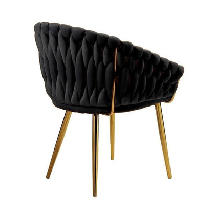 SERENITà Black Modern Velvet Dining Chairs, Upholstered Living Room Chair with Woven Back and Golden Metal Legs, Mid-Century Accent Set of 2(BLACK) - Image 3