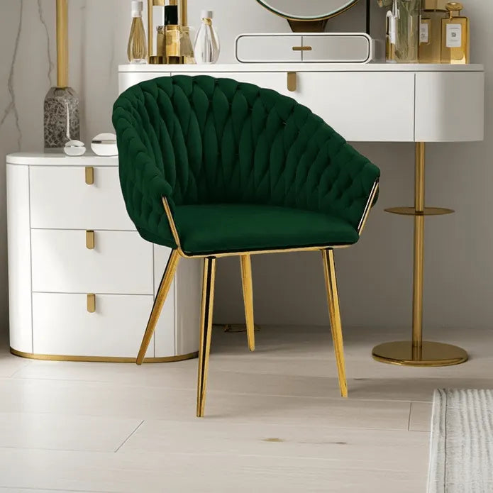 SERENITà Emerald Green Modern Velvet Dining Chairs, Upholstered Living Room Chair with Woven Back and Golden Metal Legs, Mid-Century Accent Set of 2(GREEN) - Image 3
