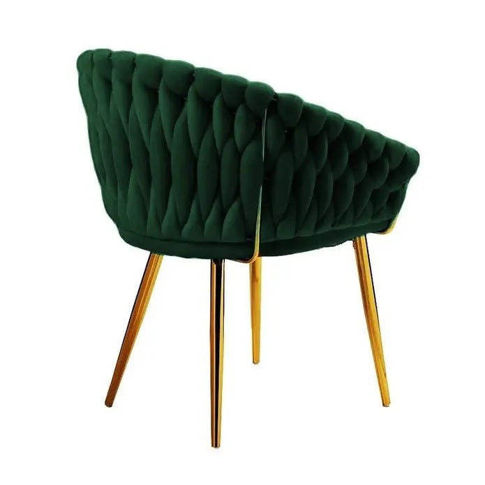 SERENITà Emerald Green Modern Velvet Dining Chairs, Upholstered Living Room Chair with Woven Back and Golden Metal Legs, Mid-Century Accent Set of 2(GREEN) - Image 4