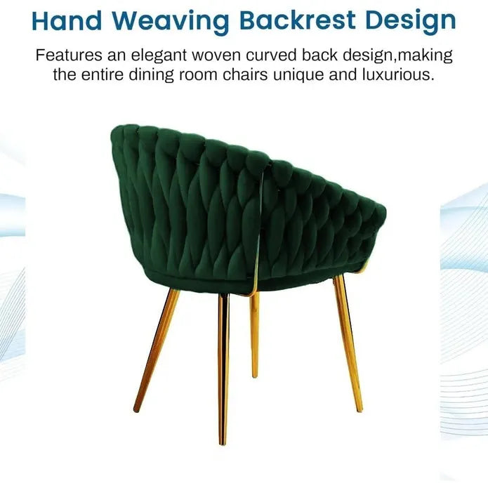 SERENITà Emerald Green Modern Velvet Dining Chairs, Upholstered Living Room Chair with Woven Back and Golden Metal Legs, Mid-Century Accent Set of 2(GREEN) - Image 6
