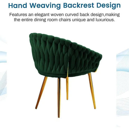 SERENITà Emerald Green Modern Velvet Dining Chairs, Upholstered Living Room Chair with Woven Back and Golden Metal Legs, Mid-Century Accent Set of 2(GREEN) - Image 6
