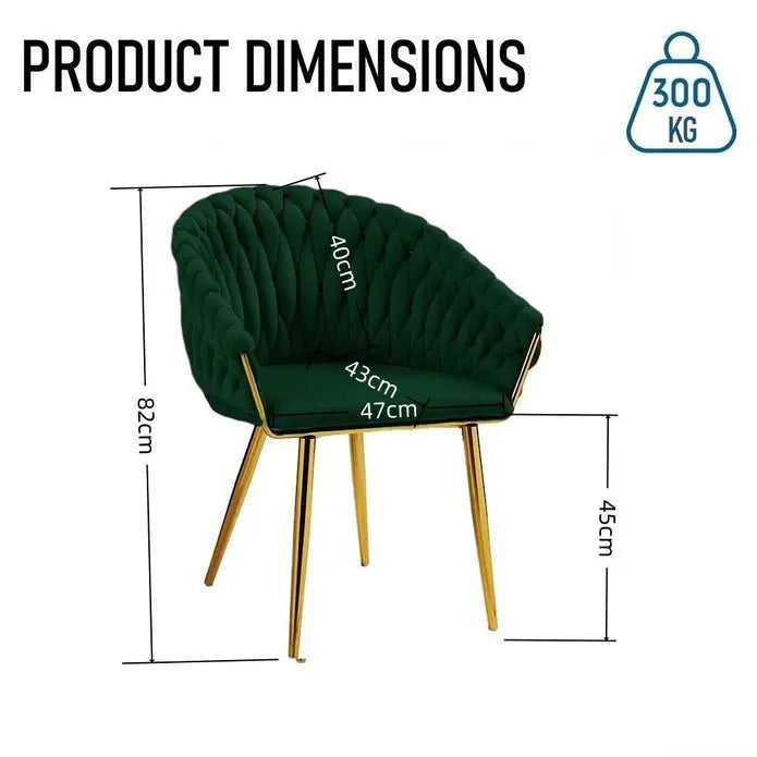 SERENITà Emerald Green Modern Velvet Dining Chairs, Upholstered Living Room Chair with Woven Back and Golden Metal Legs, Mid-Century Accent Set of 2(GREEN) - Image 8