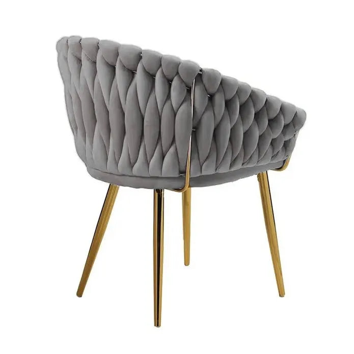 SERENITà Grey Modern Velvet Dining Chairs, Upholstered Living Room Chair with Woven Back and Golden Metal Legs, Mid-Century Accent Set of 2(Grey) - Image 4