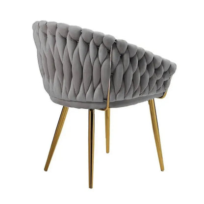 SERENITà Grey Modern Velvet Dining Chairs, Upholstered Living Room Chair with Woven Back and Golden Metal Legs, Mid-Century Accent Set of 2(Grey) - Image 4