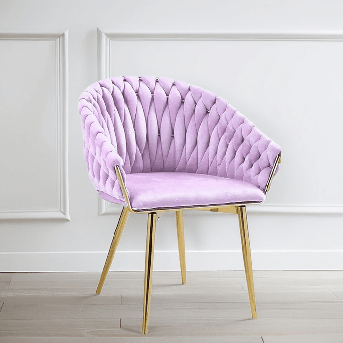 SERENITà Pink Modern Velvet Dining Chairs, Upholstered Living Room Chair with Woven Back and Golden Metal Legs, Mid-Century Accent Set of 2(Pink) - Image 2