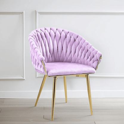 SERENITà Pink Modern Velvet Dining Chairs, Upholstered Living Room Chair with Woven Back and Golden Metal Legs, Mid-Century Accent Set of 2(Pink) - Image 2