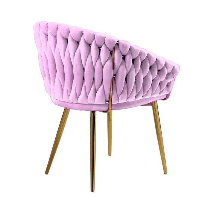 SERENITà Pink Modern Velvet Dining Chairs, Upholstered Living Room Chair with Woven Back and Golden Metal Legs, Mid-Century Accent Set of 2(Pink) - Image 3