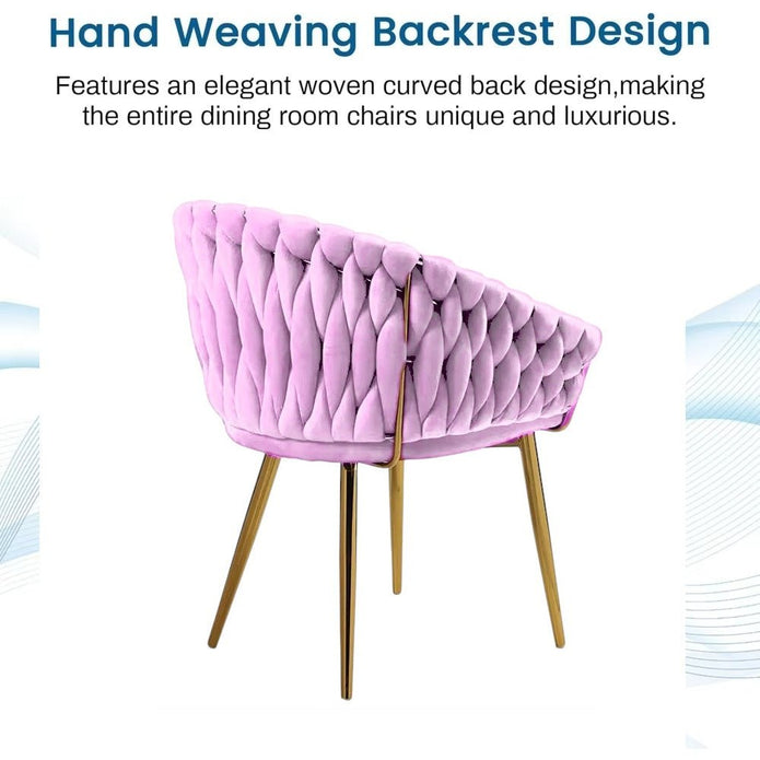 SERENITà Pink Modern Velvet Dining Chairs, Upholstered Living Room Chair with Woven Back and Golden Metal Legs, Mid-Century Accent Set of 2(Pink) - Image 5