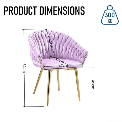 SERENITà Pink Modern Velvet Dining Chairs, Upholstered Living Room Chair with Woven Back and Golden Metal Legs, Mid-Century Accent Set of 2(Pink) - Image 6