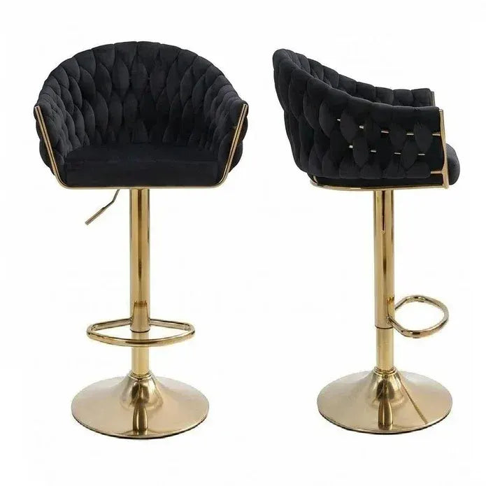 SERENITà GP1863 Modern Velvet Breakfast Bar Stools Swivel Barstools Adjustable Counter Stools with Backrest (Gold-Black) - Image 2