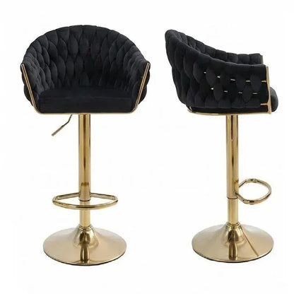 SERENITà GP1863 Modern Velvet Breakfast Bar Stools Swivel Barstools Adjustable Counter Stools with Backrest (Gold-Black) - Image 2