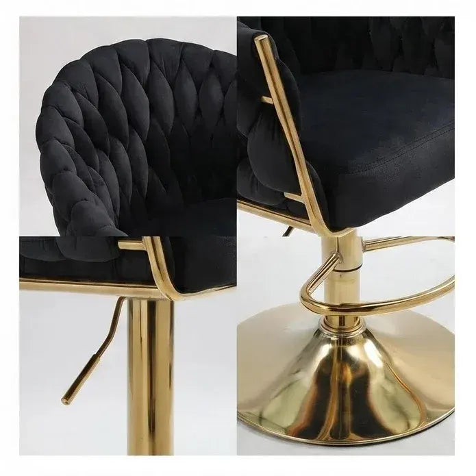 SERENITà GP1863 Modern Velvet Breakfast Bar Stools Swivel Barstools Adjustable Counter Stools with Backrest (Gold-Black) - Image 3