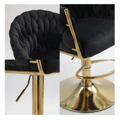 SERENITà GP1863 Modern Velvet Breakfast Bar Stools Swivel Barstools Adjustable Counter Stools with Backrest (Gold-Black) - Image 3