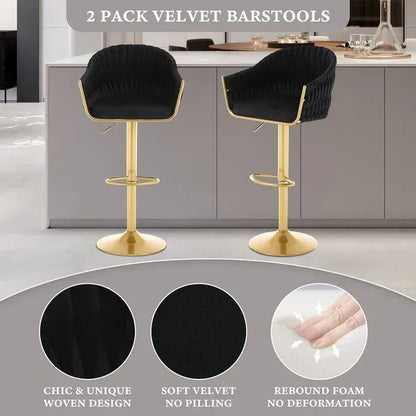 SERENITà GP1863 Modern Velvet Breakfast Bar Stools Swivel Barstools Adjustable Counter Stools with Backrest (Gold-Black) - Image 4