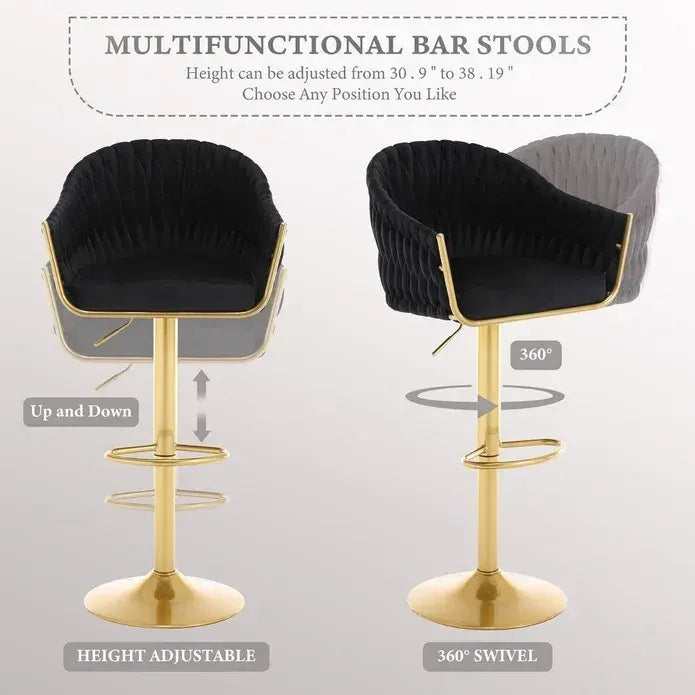 SERENITà GP1863 Modern Velvet Breakfast Bar Stools Swivel Barstools Adjustable Counter Stools with Backrest (Gold-Black) - Image 5