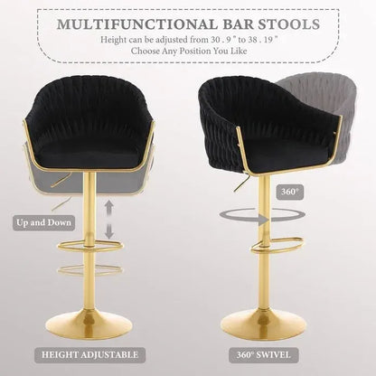 SERENITà GP1863 Modern Velvet Breakfast Bar Stools Swivel Barstools Adjustable Counter Stools with Backrest (Gold-Black) - Image 5