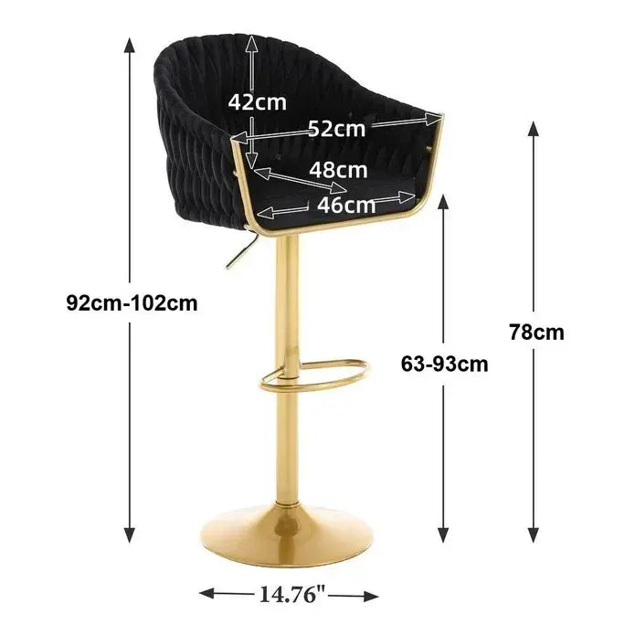 SERENITà GP1863 Modern Velvet Breakfast Bar Stools Swivel Barstools Adjustable Counter Stools with Backrest (Gold-Black) - Image 6
