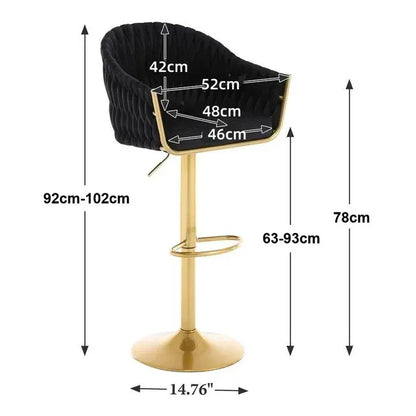 SERENITà GP1863 Modern Velvet Breakfast Bar Stools Swivel Barstools Adjustable Counter Stools with Backrest (Gold-Black) - Image 6