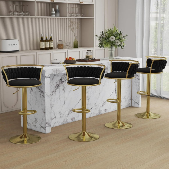 SERENITà Golden Swivel Upholstered Velvet Adjustable Height Counter Stool with Metal Frame Black (Set of 2) - Image 2