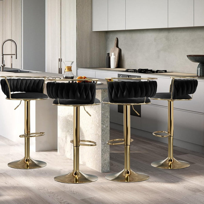 SERENITà Golden Swivel Upholstered Velvet Adjustable Height Counter Stool with Metal Frame Black (Set of 2) - Image 3