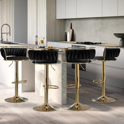 SERENITà Golden Swivel Upholstered Velvet Adjustable Height Counter Stool with Metal Frame Black (Set of 2) - Image 3