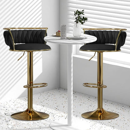 SERENITà Golden Swivel Upholstered Velvet Adjustable Height Counter Stool with Metal Frame Black (Set of 2) - Image 4