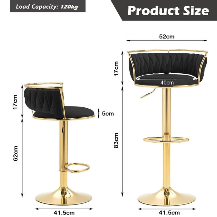 SERENITà Golden Swivel Upholstered Velvet Adjustable Height Counter Stool with Metal Frame Black (Set of 2) - Image 6