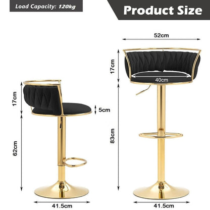 SERENITà Golden Swivel Upholstered Velvet Adjustable Height Counter Stool with Metal Frame Black (Set of 2) - Image 6
