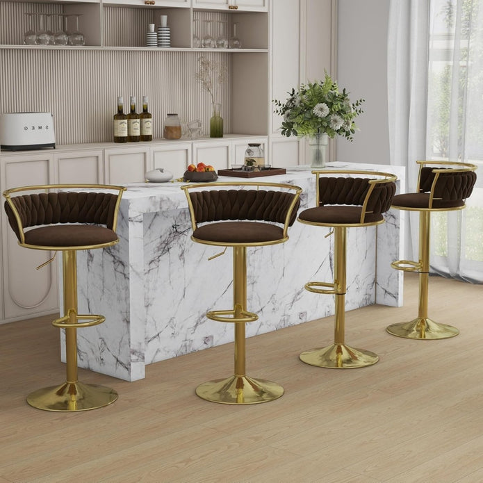 SERENITà Golden Swivel Upholstered Velvet Adjustable Height Counter Stool with Metal Frame Coffee (Set of 2) - Image 2