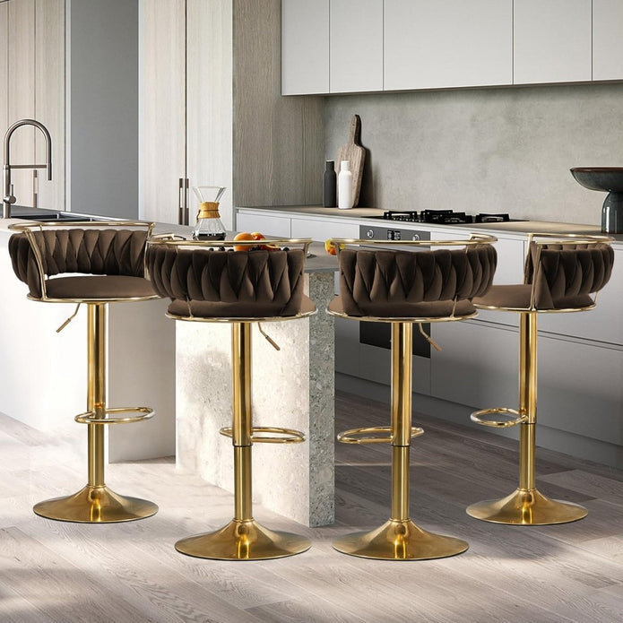 SERENITà Golden Swivel Upholstered Velvet Adjustable Height Counter Stool with Metal Frame Coffee (Set of 2) - Image 3