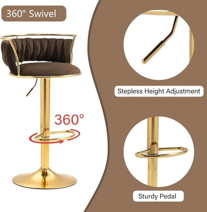 SERENITà Golden Swivel Upholstered Velvet Adjustable Height Counter Stool with Metal Frame Coffee (Set of 2) - Image 5