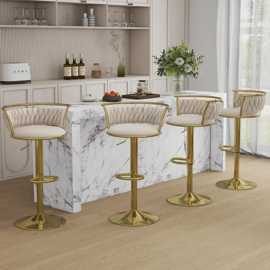 SERENITà Golden Swivel Upholstered Velvet Adjustable Height Counter Stool with Metal Frame Ivory (Set of 2) - Image 2