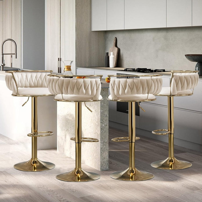 SERENITà Golden Swivel Upholstered Velvet Adjustable Height Counter Stool with Metal Frame Ivory (Set of 2) - Image 3