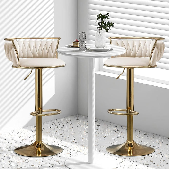 SERENITà Golden Swivel Upholstered Velvet Adjustable Height Counter Stool with Metal Frame Ivory (Set of 2) - Image 4