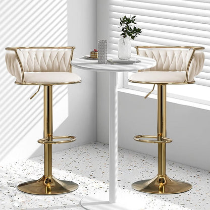 SERENITà Golden Swivel Upholstered Velvet Adjustable Height Counter Stool with Metal Frame Ivory (Set of 2) - Image 4