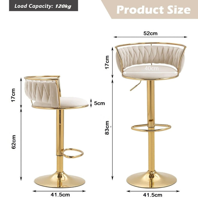 SERENITà Golden Swivel Upholstered Velvet Adjustable Height Counter Stool with Metal Frame Ivory (Set of 2) - Image 5