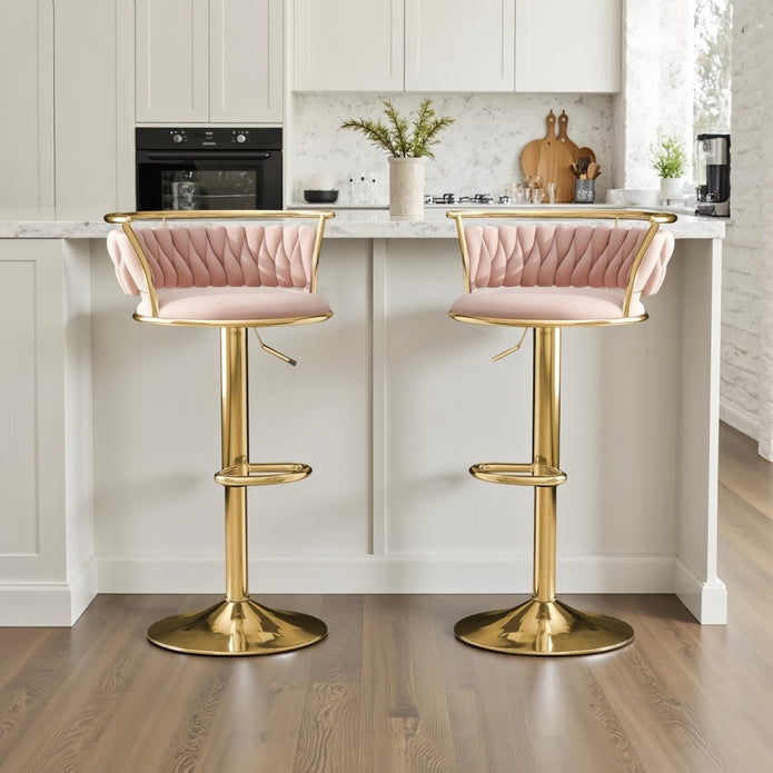 SERENITà Golden Swivel Upholstered Velvet Adjustable Height Counter Stool with Metal Frame Pink (Set of 2) - Image 2