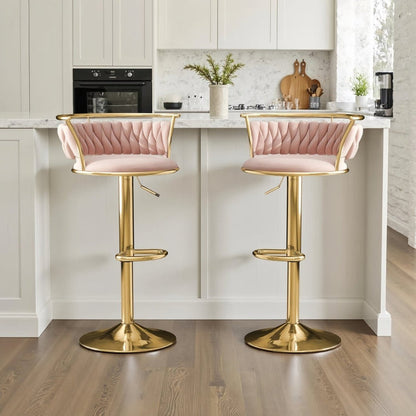 SERENITà Golden Swivel Upholstered Velvet Adjustable Height Counter Stool with Metal Frame Pink (Set of 2) - Image 2