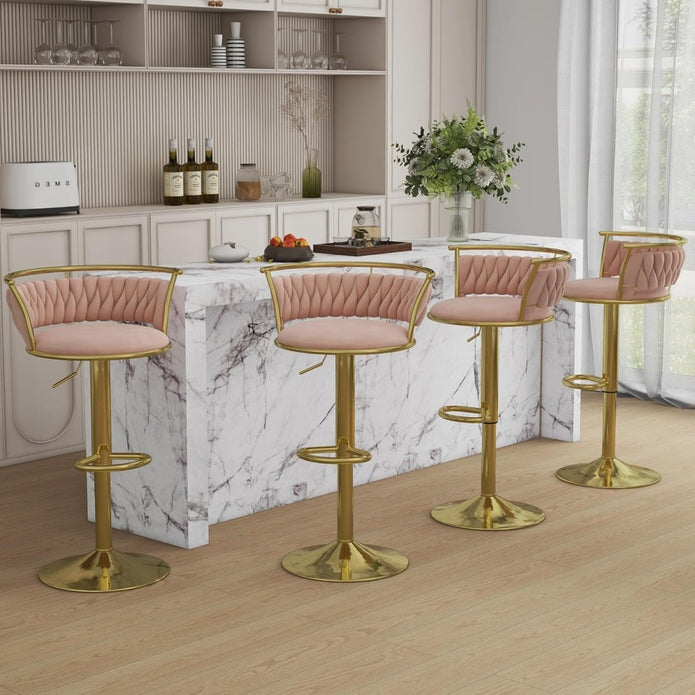 SERENITà Golden Swivel Upholstered Velvet Adjustable Height Counter Stool with Metal Frame Pink (Set of 2) - Image 3