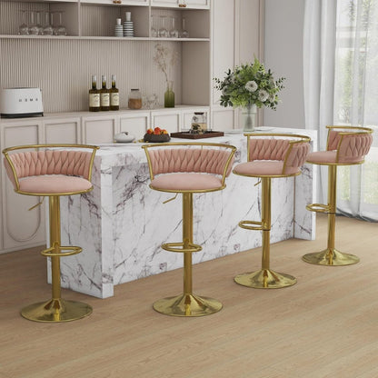 SERENITà Golden Swivel Upholstered Velvet Adjustable Height Counter Stool with Metal Frame Pink (Set of 2) - Image 3