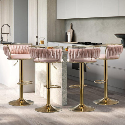 SERENITà Golden Swivel Upholstered Velvet Adjustable Height Counter Stool with Metal Frame Pink (Set of 2) - Image 4