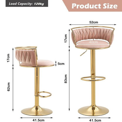 SERENITà Golden Swivel Upholstered Velvet Adjustable Height Counter Stool with Metal Frame Pink (Set of 2) - Image 6