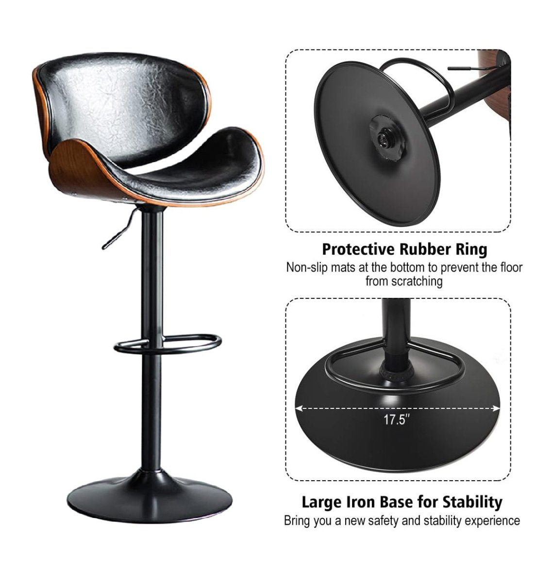 SERENITà European Black Modern Bar Stools Swivel Bar Stool Chair Counter Height Barstool with 360 Degree Swivel Seat - Image 5