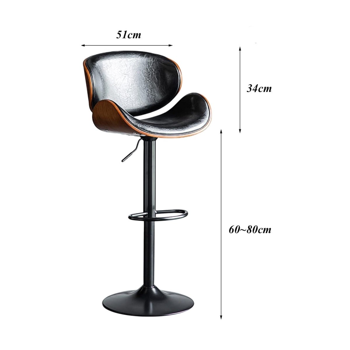 SERENITà European Black Modern Bar Stools Swivel Bar Stool Chair Counter Height Barstool with 360 Degree Swivel Seat - Image 6