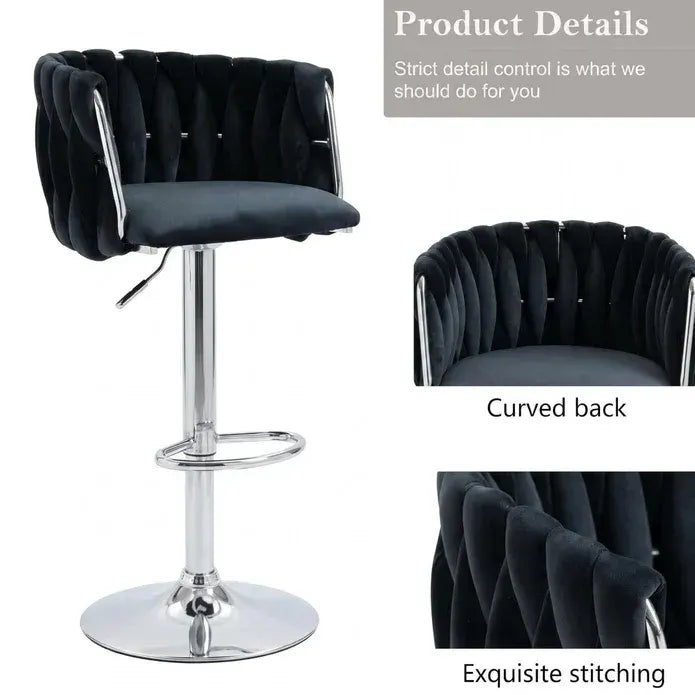 SERENITà Modern Velvet Breakfast Bar Stools Swivel Barstools Adjustable Counter Stools with Backrest (Silver-Black) - Image 4