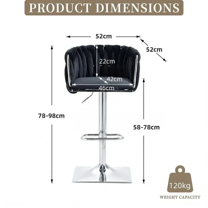 SERENITà Modern Velvet Breakfast Bar Stools Swivel Barstools Adjustable Counter Stools with Backrest (Silver-Black) - Image 5