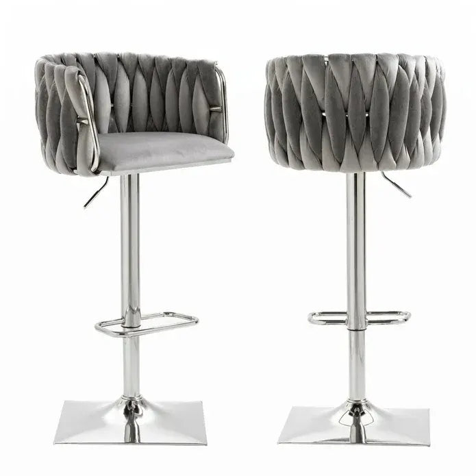 SERENITà Modern Velvet Breakfast Bar Stools Swivel Barstools Adjustable Counter Stools with Backrest (Silver-Grey)
